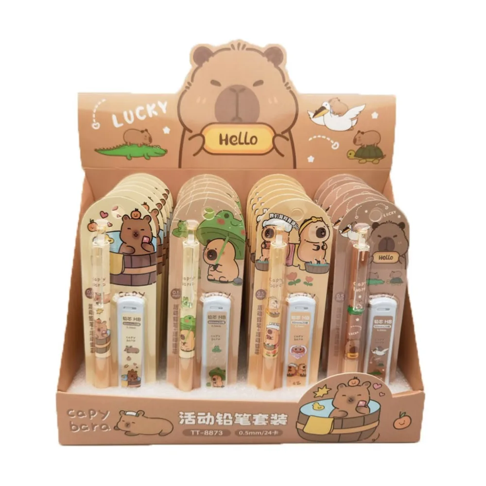 Creative Capybara Mechanical Pencil Set 0.5mm Leads Continuously Core Mechanical Pencil Cartoon Stationery Propelling Pencil