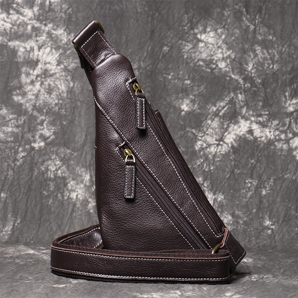 LUOKIR Herren-Brusttasche aus echtem Leder, lässiger Rucksack aus Rindsleder der Oberschicht, stilvolle, trendige Schulter-Crossbody-Tasche – Detail 8