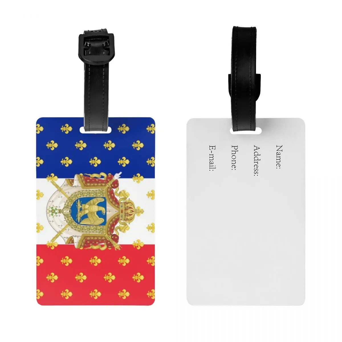 Custom Royal Standard Napoleon France Flag Luggage Tags for Suitcases French Empire Coat Of Arms Privacy Cover ID Label