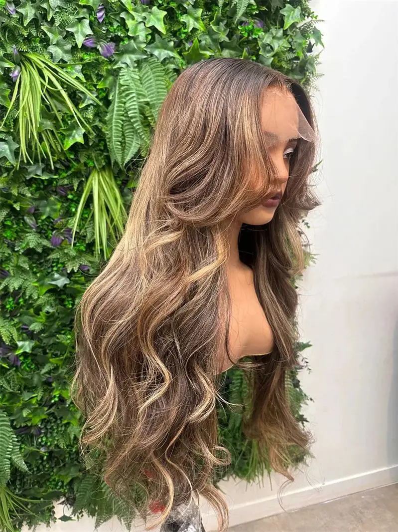 شعر مستعار اصطناعي أومبير براون شقراء HD شفاف الدانتيل شعر مستعار أمامي غلويليس المرأة شعر مستعار لينة طويلة الجسم موجة شعر مستعار خط الشعر قبل قطعها #3