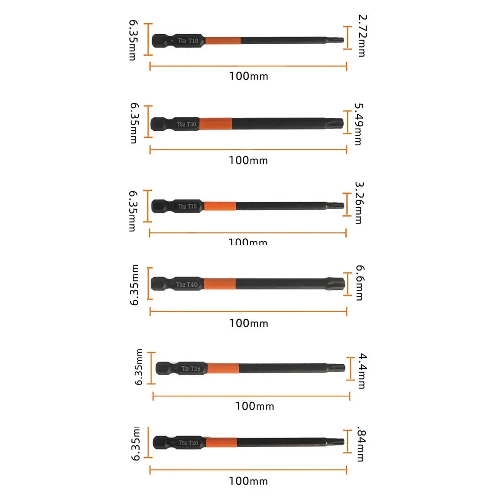 11Pcs Torx Bit Star Set 100mm Long Hex Shank Magnetic High Hardness Suitable For Electric Screwdrivers And Pneumatic Tools