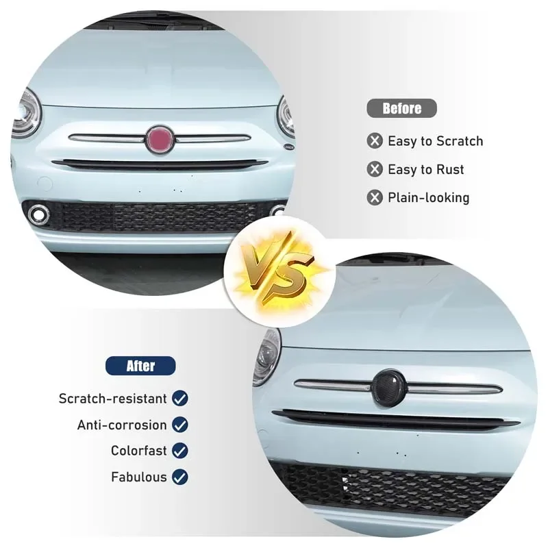 

2Pcs Real carbon fiber For Fiat 500 2016-2026+ car front and rear logo cover decorative stickers exterior protection accessories