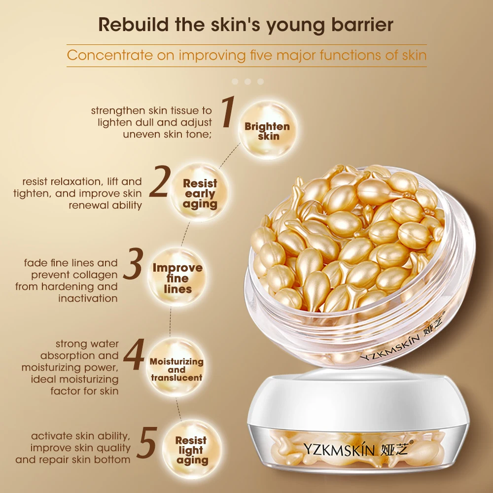 30/60PCS Fullerene Placenta Capsule Essence Moisturizing Brightening Firming Skin Repair Essence Hyaluronic Acid Facial Serum