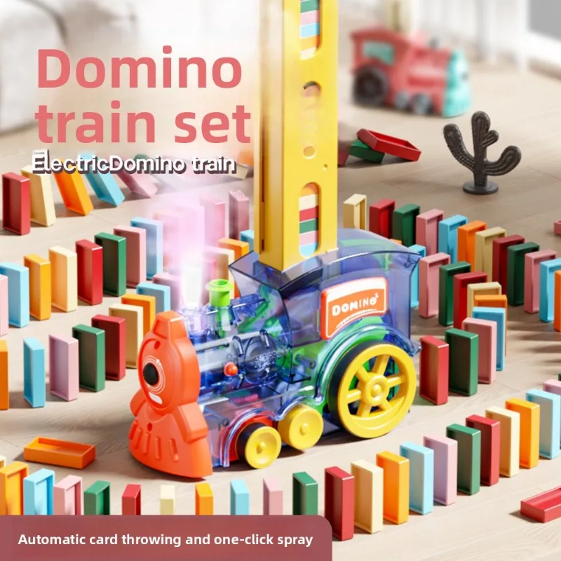 

Домино спрей, маленький поезд, автоматическая дозирующая головоломка, строительные блоки, подарок для мальчиков и девочек