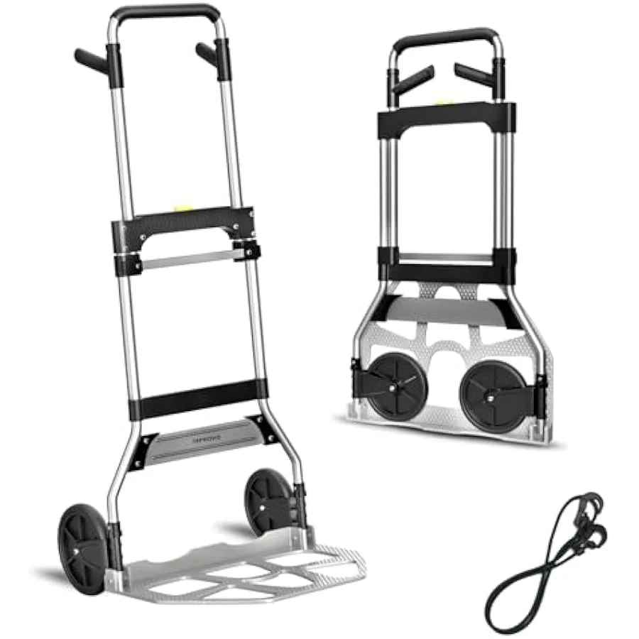 Folding Hand Truck Dolly Cart340LB Capacity Portable Aluminum Dolly Cart with Telescoping Handle and 7 Inch Rubber Wheels for M