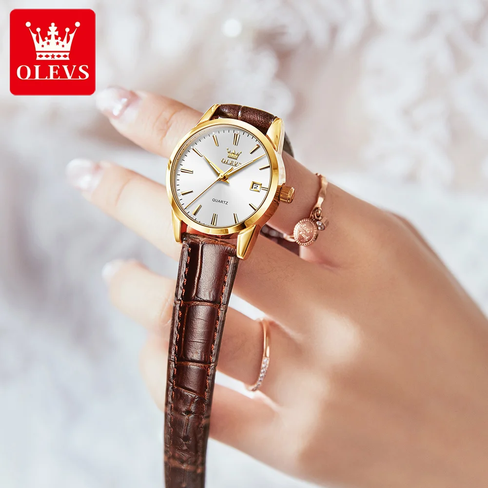 OLEVS Fashion Watch for Women Luxury Women Quartz Wristwatches Breathable Leather Strap Waterproof Business Casual Women Watch