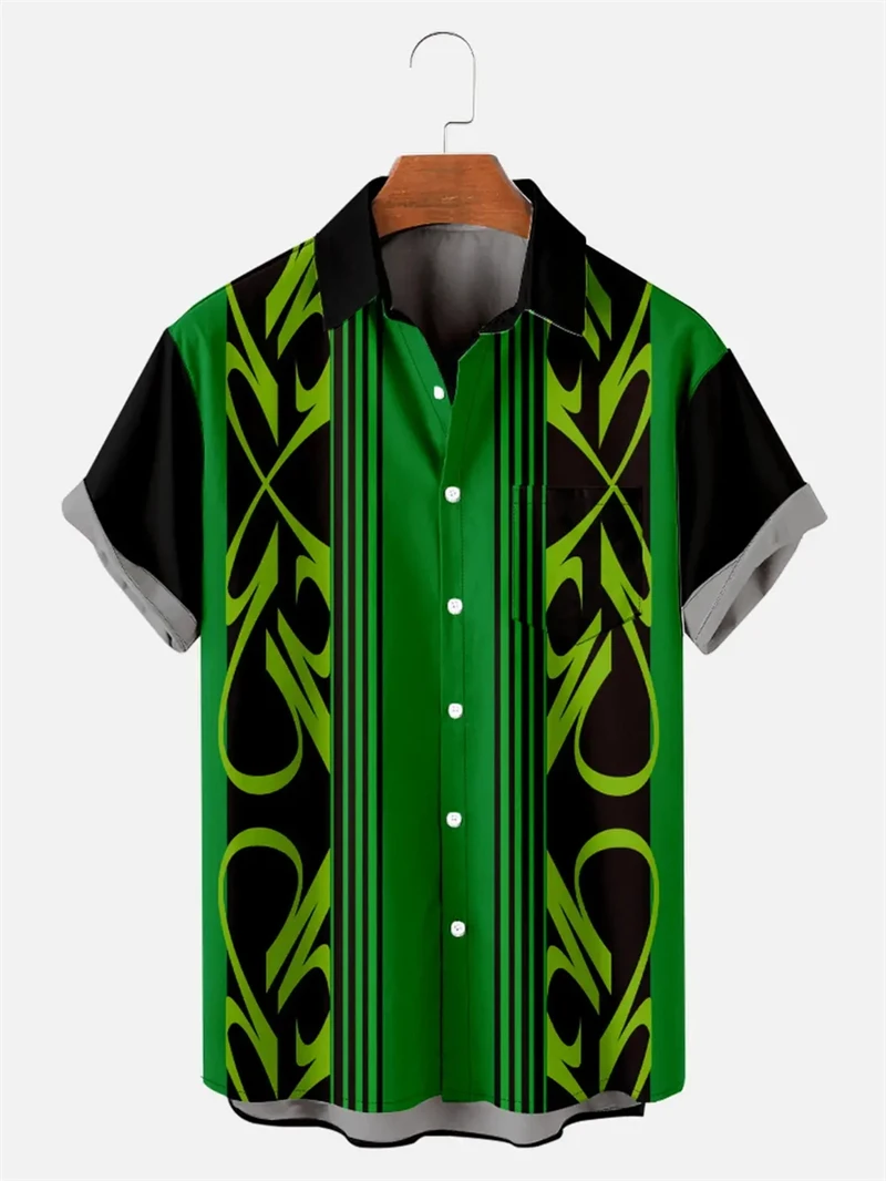 

Retro Stripes Pattern New Men's Hawaiian Shirt Fashion Casual 3d Printed Stripe Print Lapel Button Short Sleeve Shirt Women Tops