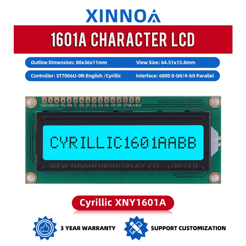 Cyrillic Ice Blue Film Black Letters 1601A Character LCD Module 01X16 16*1 1601 16X1 16 PIN ST7066U 80*36Mm Multilingual Module