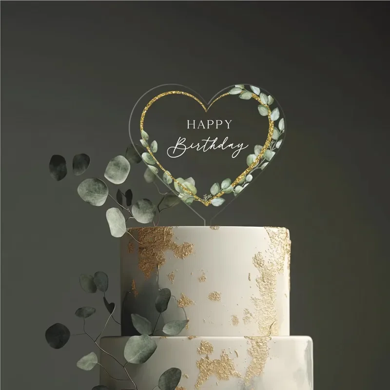 Transparente Farbige Happy Birthday Tortendekoration Blatt Acryl Hochzeit Party Tortenaufsatz Dekoration für Babyparty Backzubehör – Detail 7