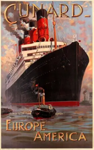 Cunard Criuse Ship Art Travel Poster Vintage Style Retro 20 x 30 1930s Wall Art