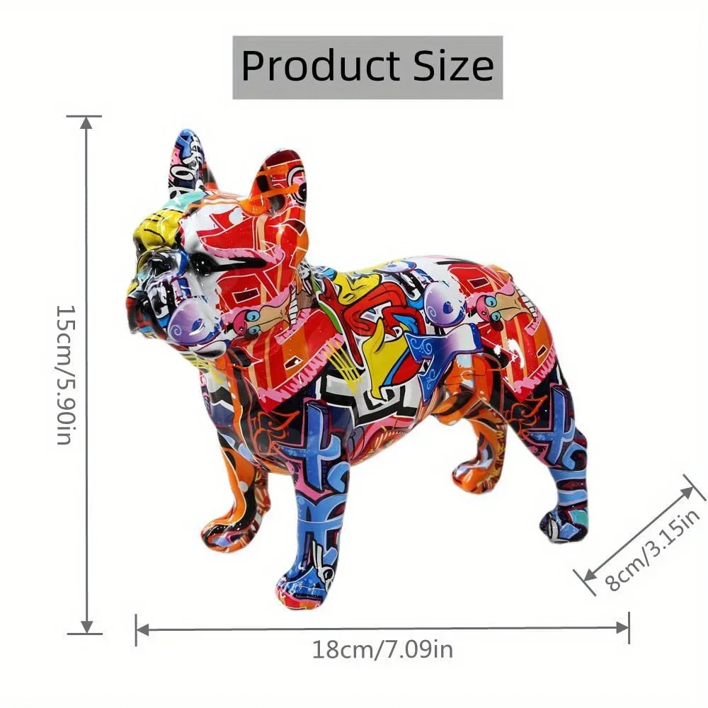 Creativity Art Modern Colorful Pet French Bulldog Statue Graffiti Office Ornaments Printing Resin Dog Home Decor Crafts