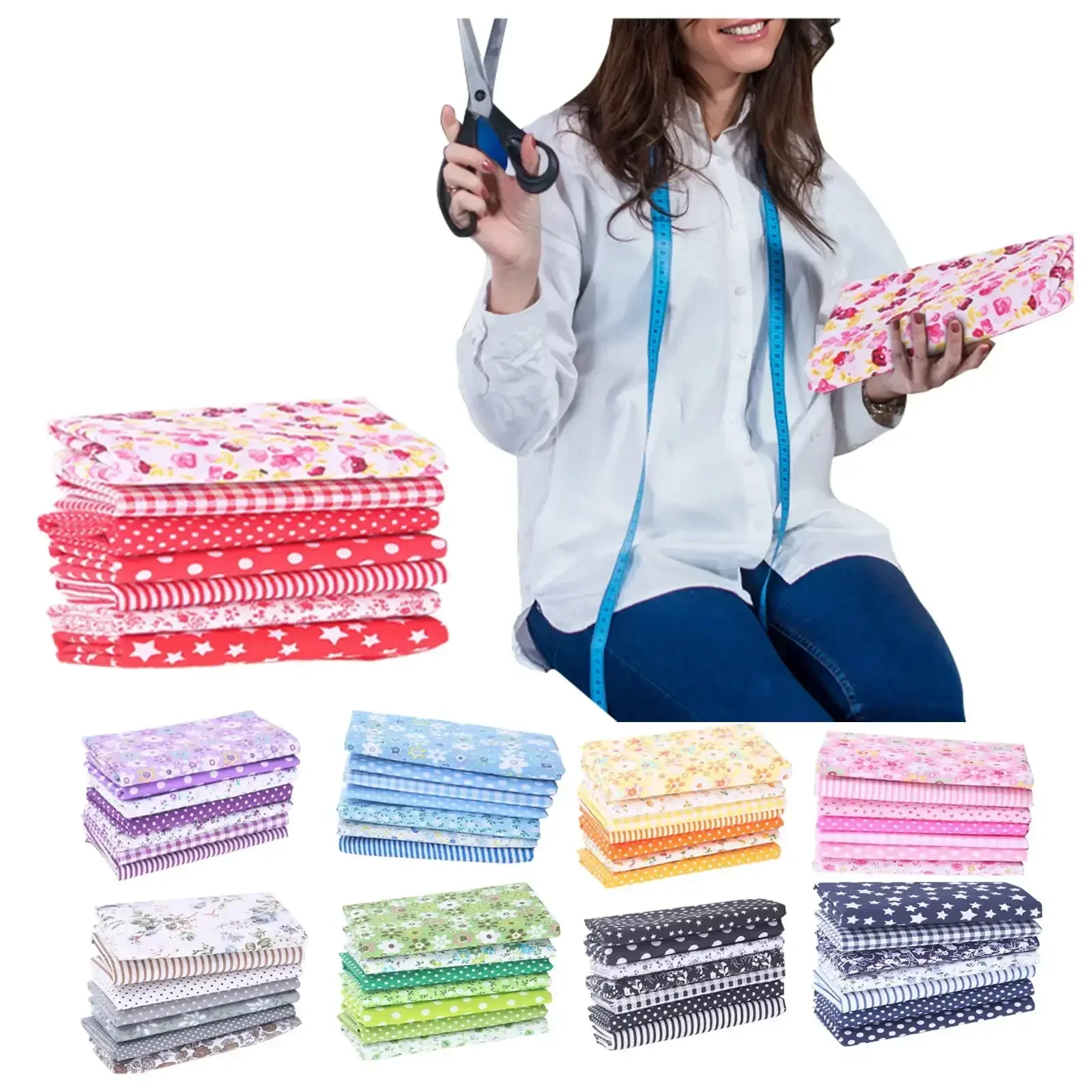 FNGZ Diy Knitting Clearance Promo Cotton Crafts Fabric Bundle Patchwork Squares Quilting Sewing Patchwork DIY 7PCS Red image 4