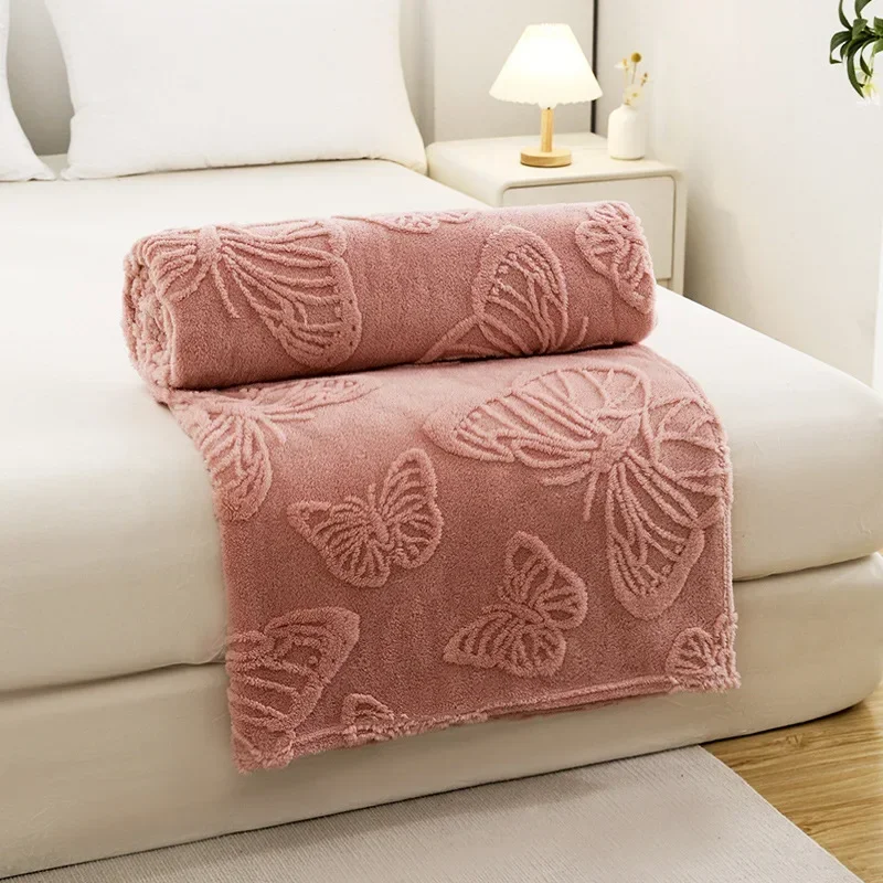 New Flannel Taffeta Butterfly Flower Three-dimensional Jacquard Blanket Nap Blanket Single-layer Thick Four Season Blanket