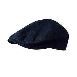 Blue New Flat Cap Linen Men Ivy Newsboy Hats Beret Spring Autumn Winter Solid Classic Casual Daily Caps 28