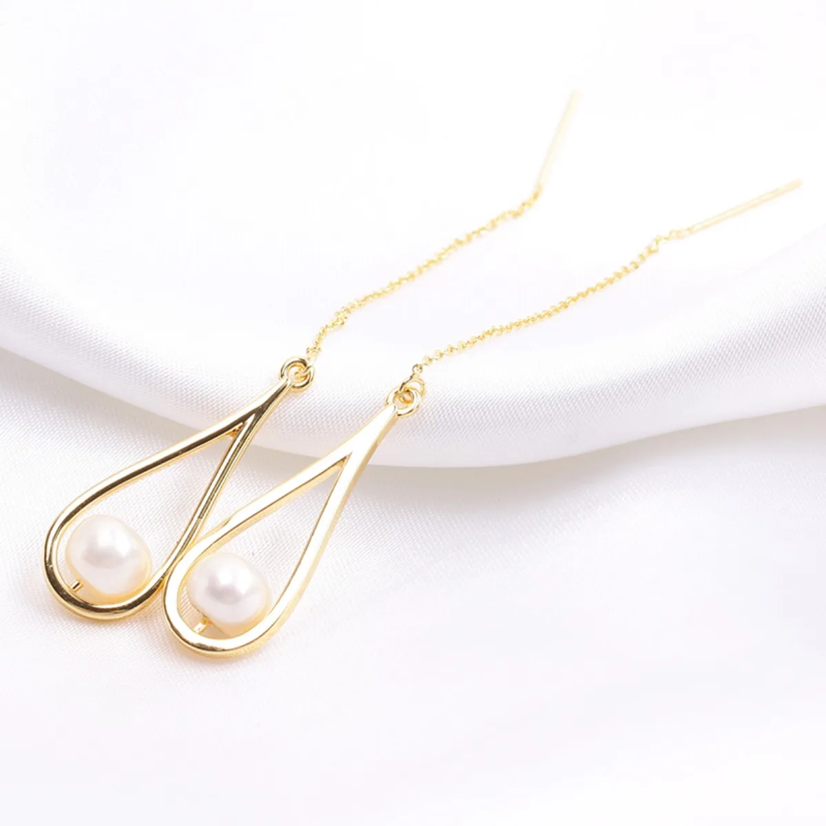 Fashion Elegant Women Brass 14K Gold Filled Teardrop Threader CZ Blank Setting Handmade Findings For DIY Pearl Earrings