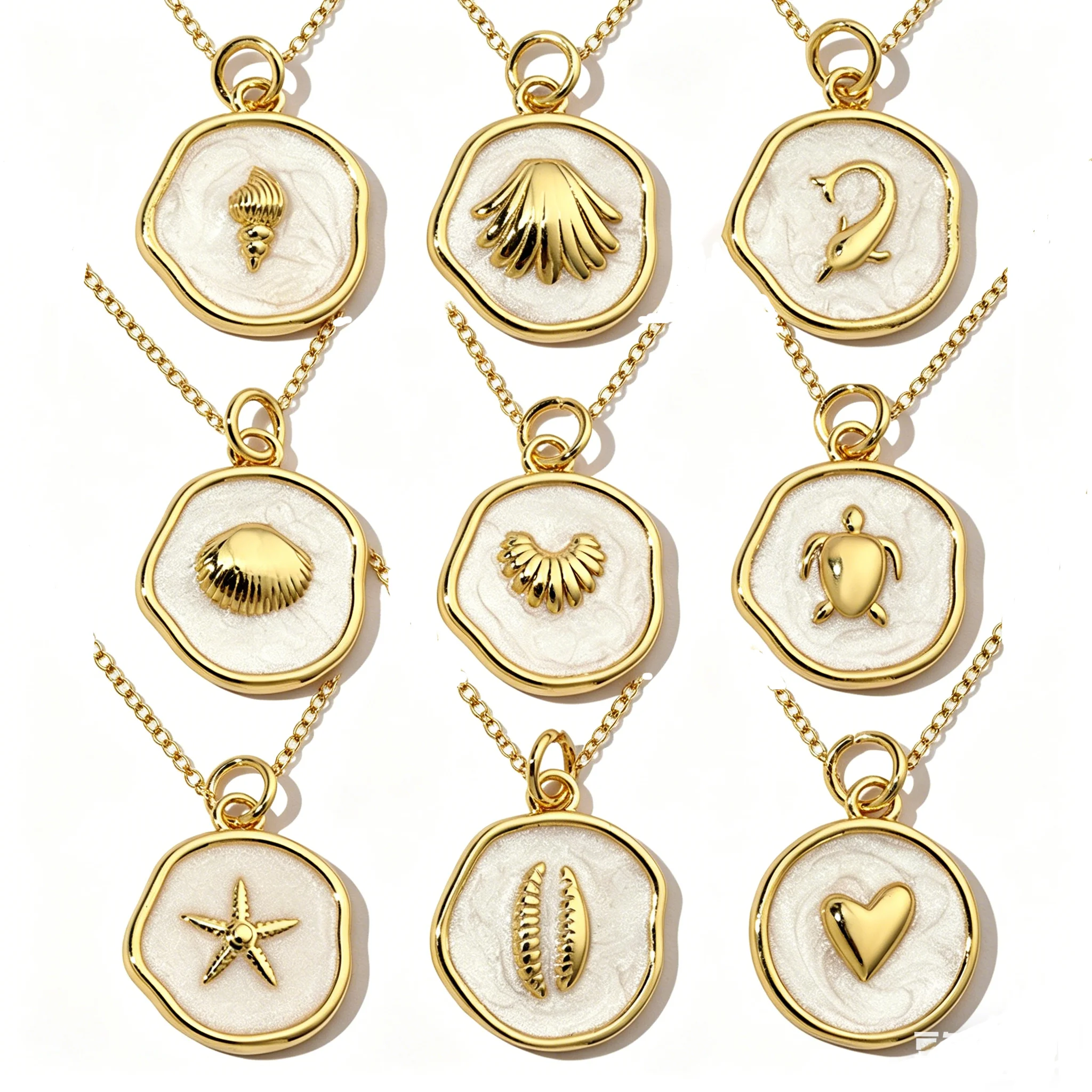 

Fashion Coper Enamel Conch Sea Turtle DIY Charms Necklace Women New 18k Gold Color Shell Starfish Necklace Pendant Heart Jewelry