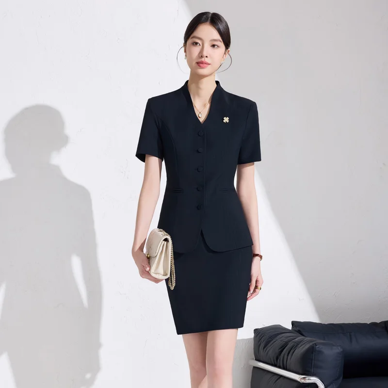 Naviu Set da due pezzi da donna di alta qualità Giacca da abito a maniche corte Uniforme da lavoro estiva da donna da ufficio