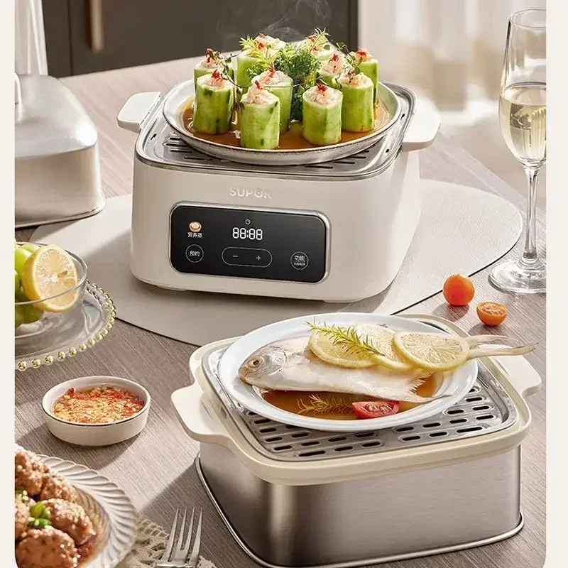 Household New - model Electric Steamer: Large - capacity 304  steel Upper  steaming & Lower cooking.