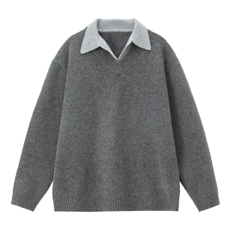 Men Polo Collar Knitted Sweaters Solid Color Autumn Winter Vintage Streetwear Male Casual Loose Knitwear Fashion Pullover Tops