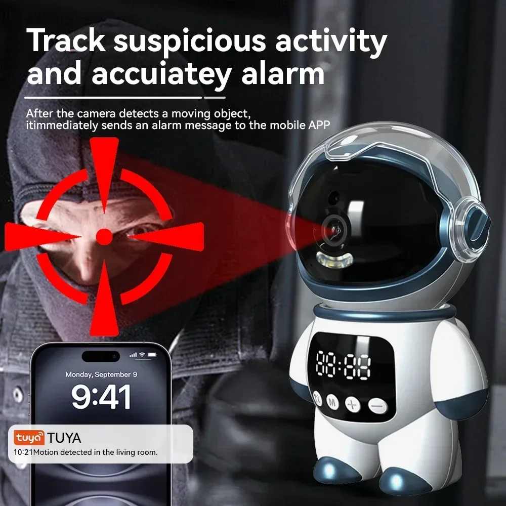 Telecamera IP PTZ Wireless Tuya Smart Astronaut 5MP WiFi, Robot Monitor per Bambini da Interno con Audio Bidirezionale e Rilevamento Movimento