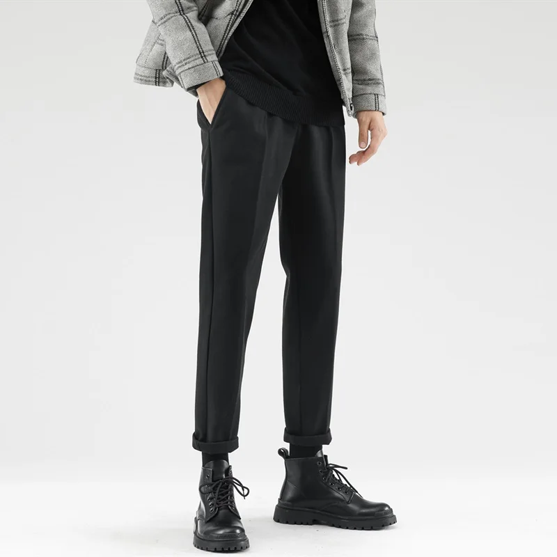 

Мужские шерстяные брюки свободного кроя, утепленные, осенне-зимние, прямые, повседневные, длинные, однотонные, молодежные, модные