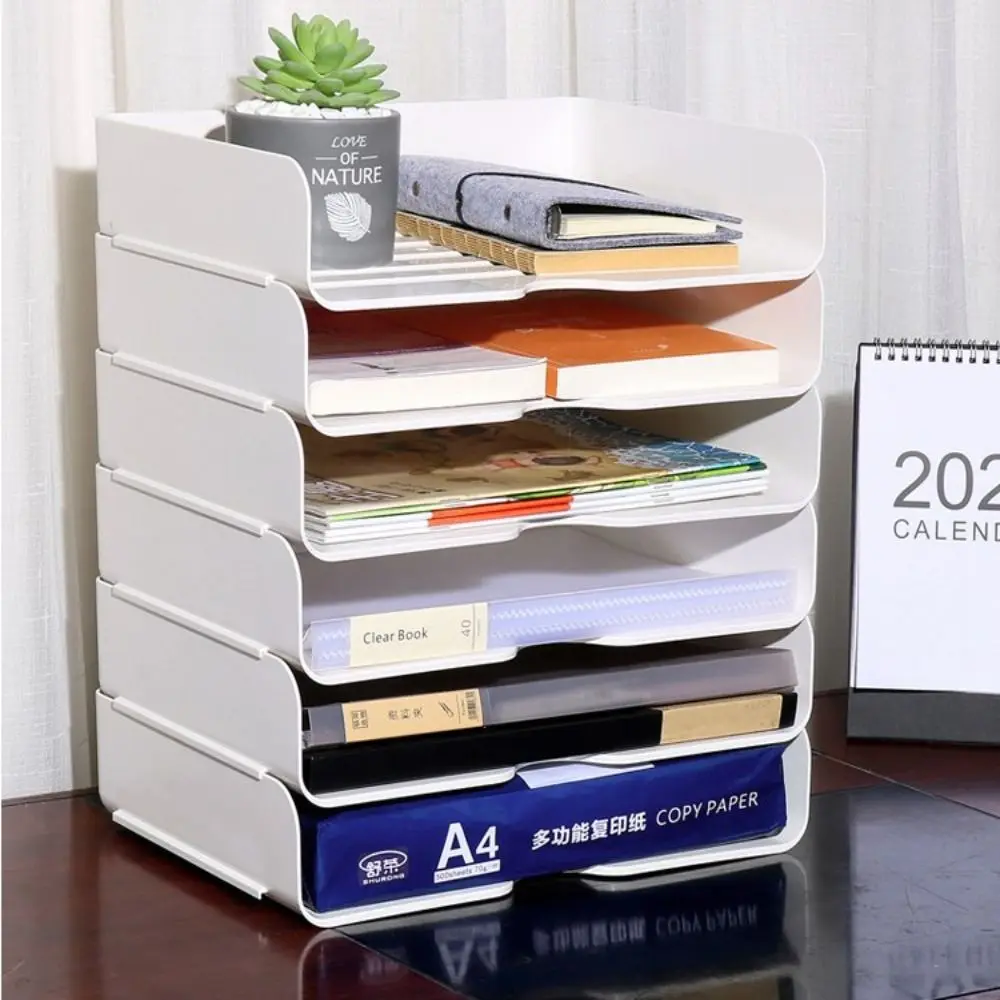 Stackable Desk Organizer Paper Tray Holder Office Desktop File Letter Book Document Filing Shelf Cosmetics Storage Rack