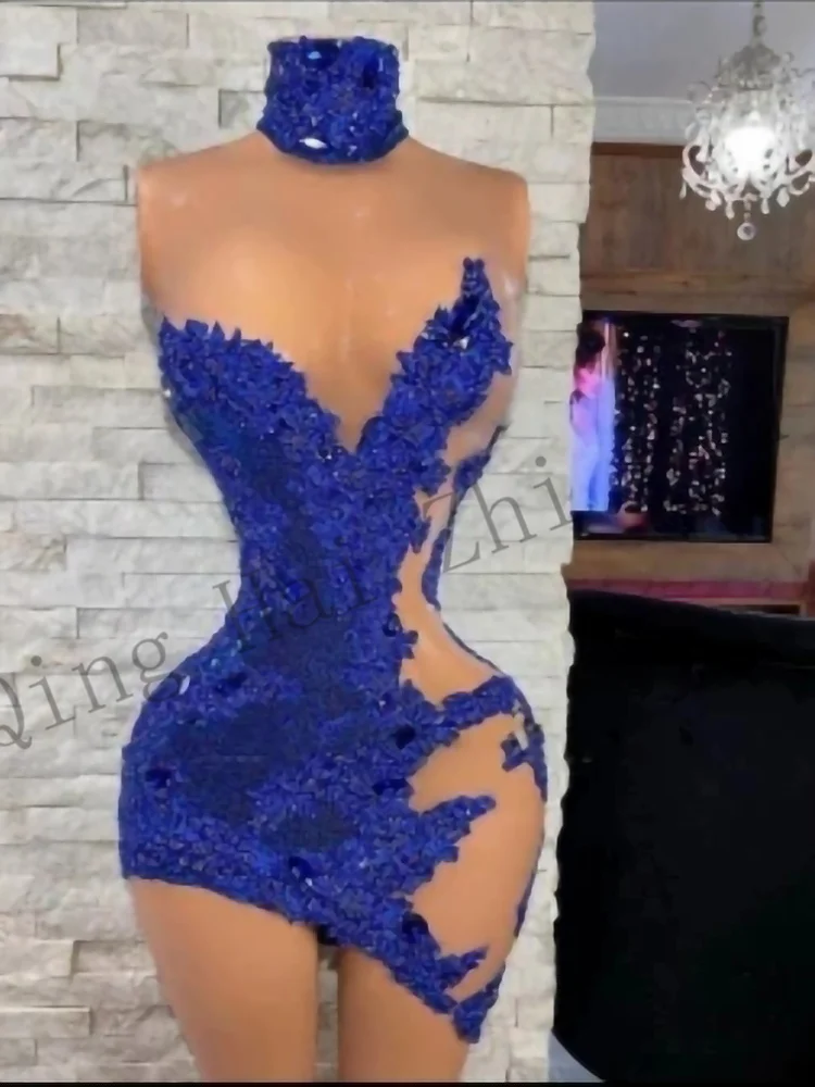 Fashion Royal Blue Cocktail Dresses Women Formal Evening Dress Short Birthday Party Prom Gowns Appliques Free Shipping