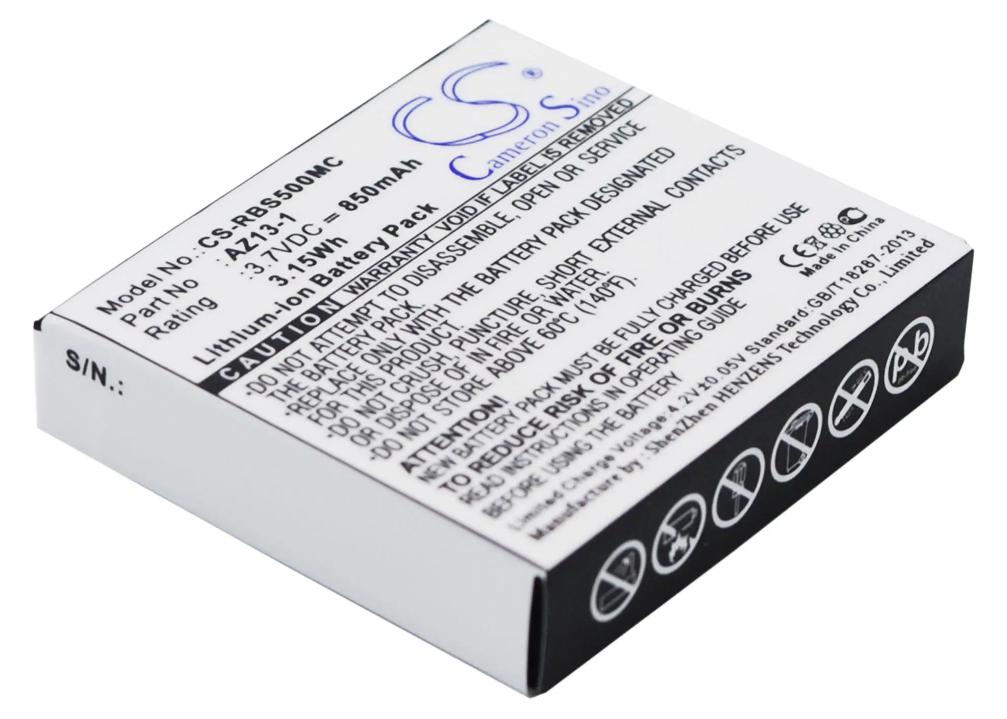 Battery for Ambarella,Xiaoyi A7LS (850mAh) 3.7V