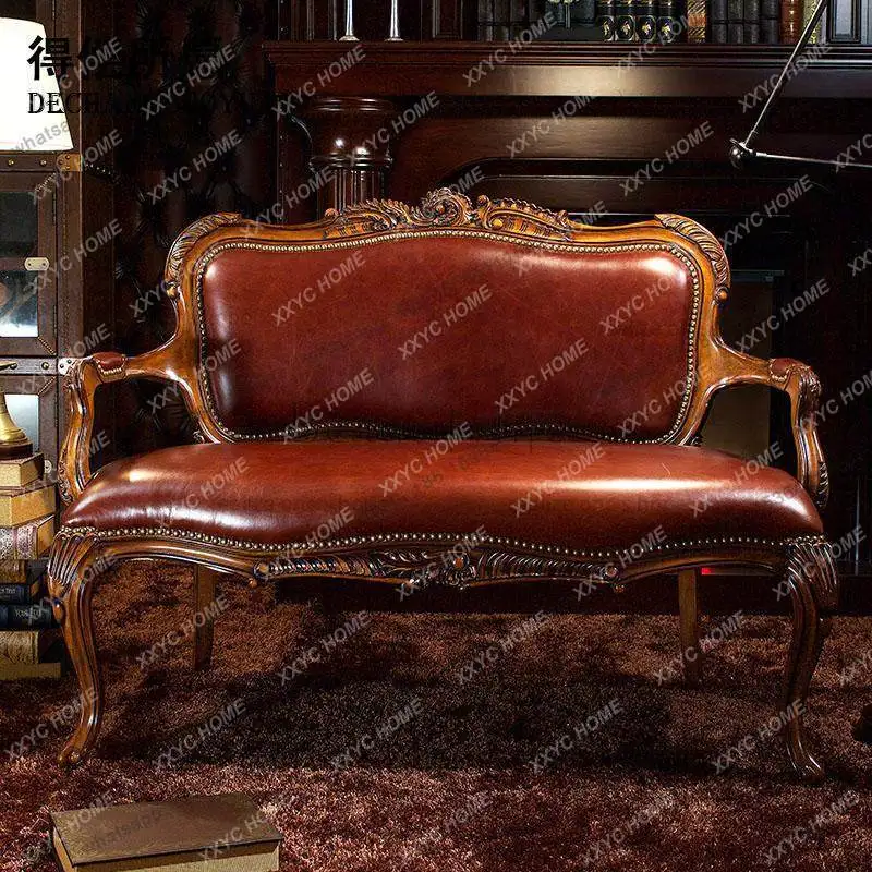 armchair  solid wood retro living room double sofa  light luxury living room chair