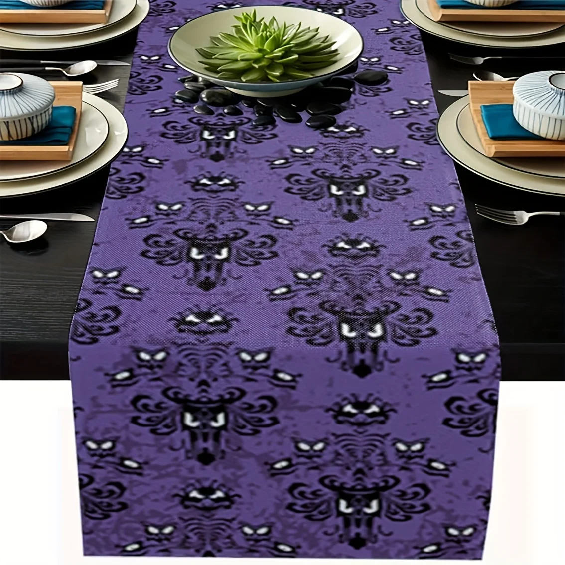 

Haunted Mansion Ghosts Halloween Table Runner - Spooky Decor for Dinner, Holiday Parties, and Events