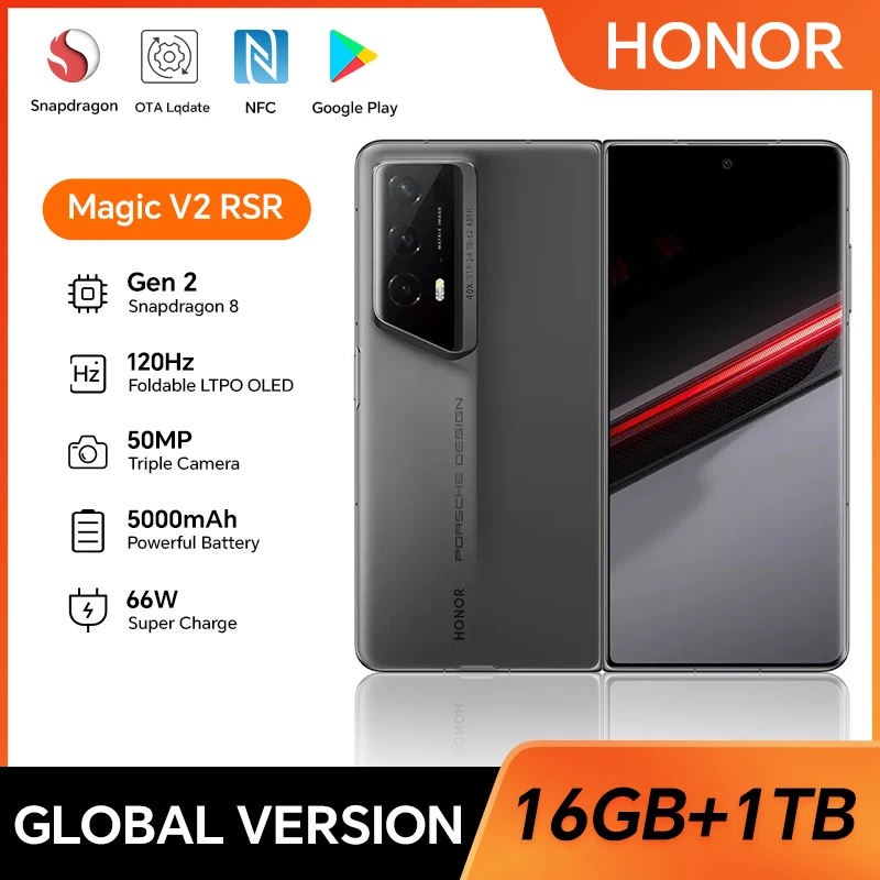 HONOR Magic V2 RSR, Porsche Design, 16GB+1TB, 7.92” Foldable Screen, 5G, Dual SIM, 50MP Camera, Fast Charging, Android Phone