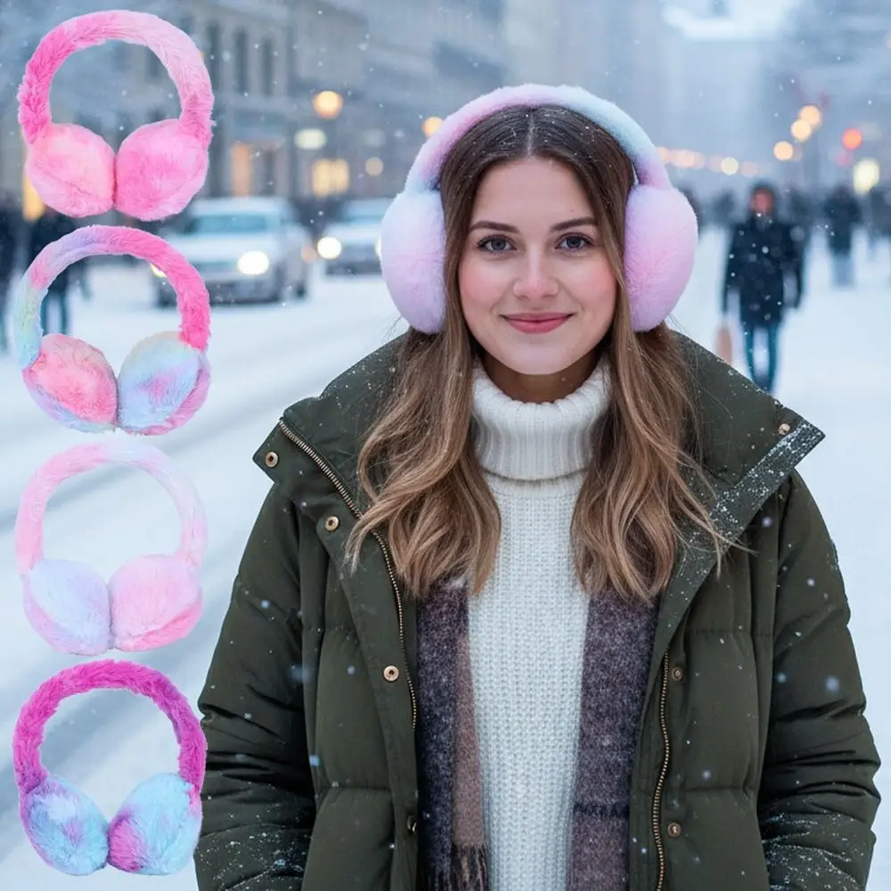ที่ปิดหูแบบนุ่ม อุ่นสบายสำหรับฤดูหนาว ป้องกันหู ลายมัดย้อมสีรุ้ง ขนปุย หนาพิเศษ กันความเย็น