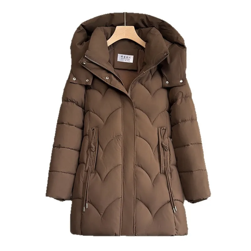 Winter removable hat long over-knee thickened padded jacket women's coat