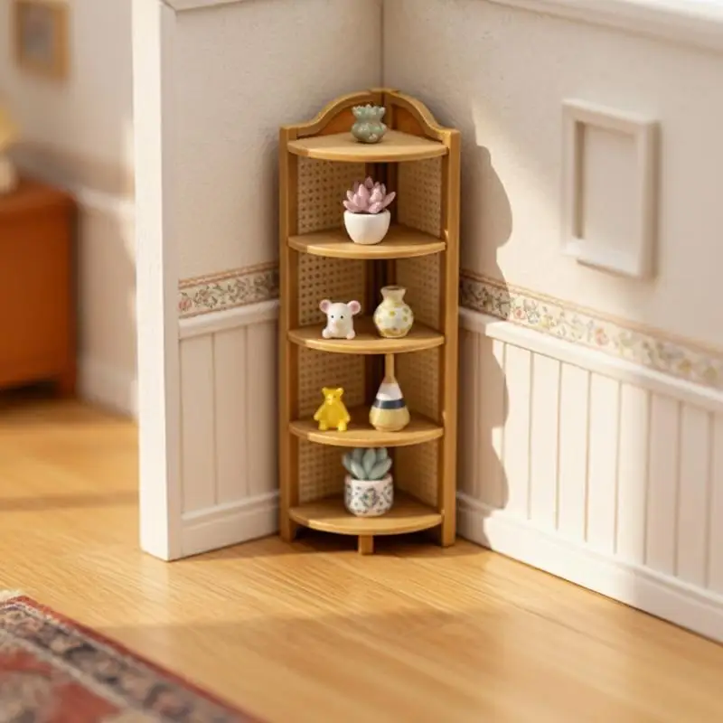 

Миниатюрная угловая полка для хранения, мебель для кукольного домика 1/12, книжный шкаф для гостиной, декор для игровой комнаты