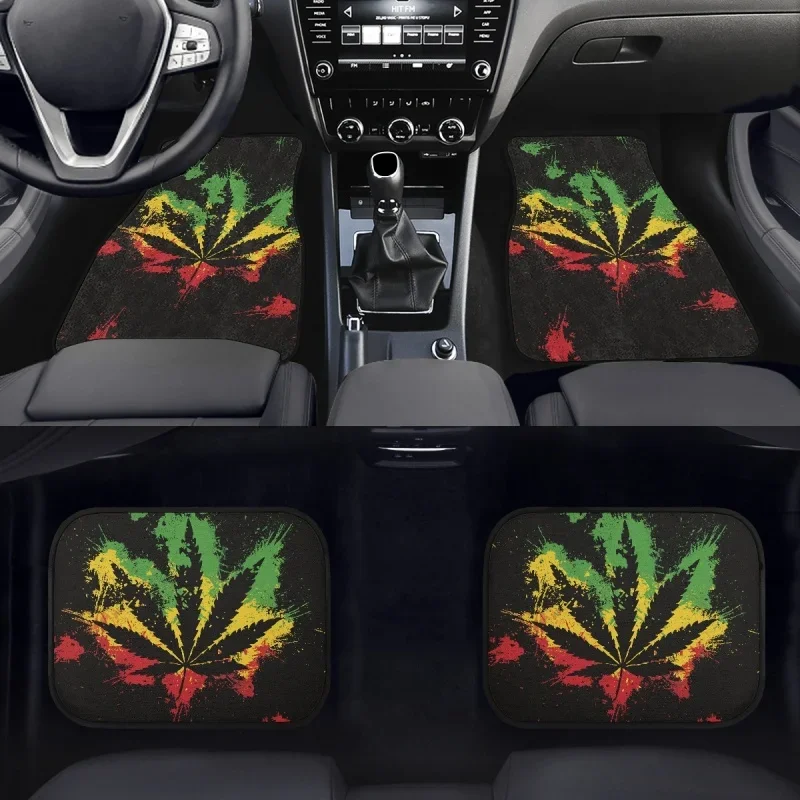 INSTANTARTS 2022 3D Weed Jamaica Leaves Printed Floor Mats for Vehicle Personality Colorfast Polyester Car Interior Supplies