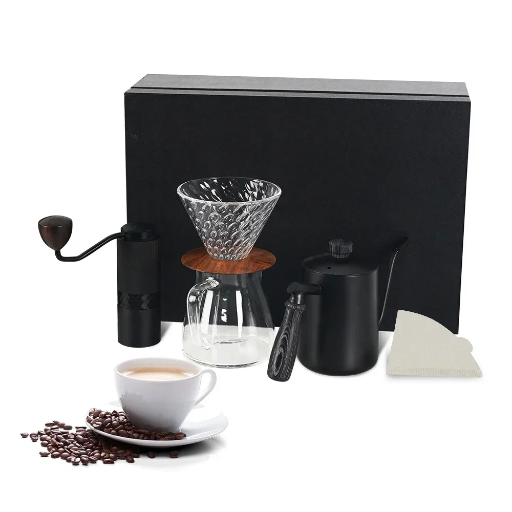 2026/Hot Sale Washable Hand-cranked Coffee Grinder Gift Box 6Pcs  Pour Over Coffee Maker Tools Set Kit