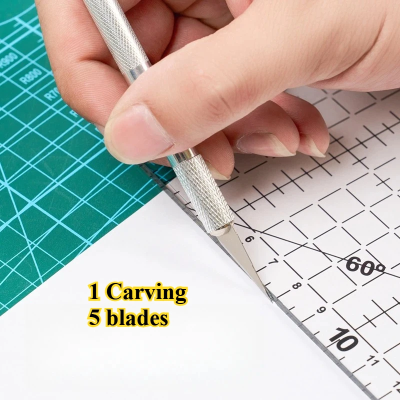مجموعة سكاكين حرفية معدنية - أداة نحت النقش مع قبضة غير قابلة للانزلاق لقطع أمان الحرف اليدوية والخشب الورقية #1