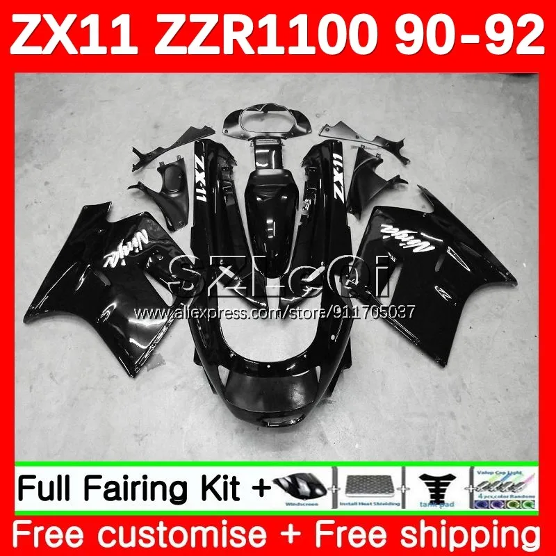 ZX-11R For KAWASAKI NINJA ZZR 1100 CC ZX-11 ZX11R 90 91 92 113No.123 Glossy blk ZZR1100 ZX 11R 11 ZX11 R 1990 1991 1992 Fairing