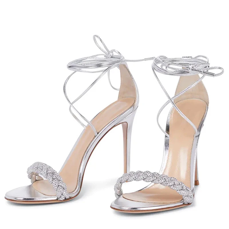 Stiletto Plus Size Sandals Women's Fashion Lace Up Round Toe High Heels Ladies High Heel Sandals Open Toe Shoes Plus Size