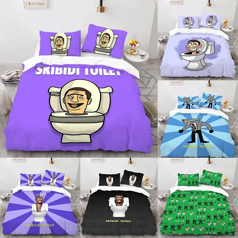 

Skibidi Toilet Quilt Cover Game Figure Kids Bedding Set Boys Anime Duvet Cover Funny Bedroom Bedclothes Pillowcase Birthday Gift