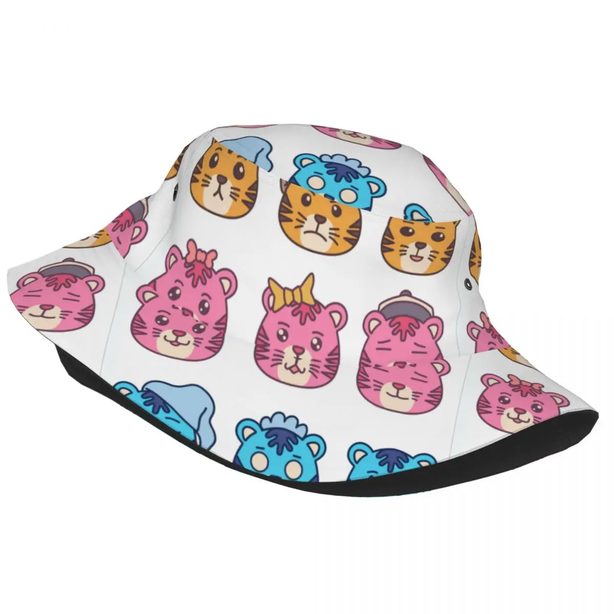 Cute Tiger Bucket Hat  Cartoon Desgin Korean Fisherman Hats For Couple Personality Vacation Caps Streetwear Pattern Sun Hats