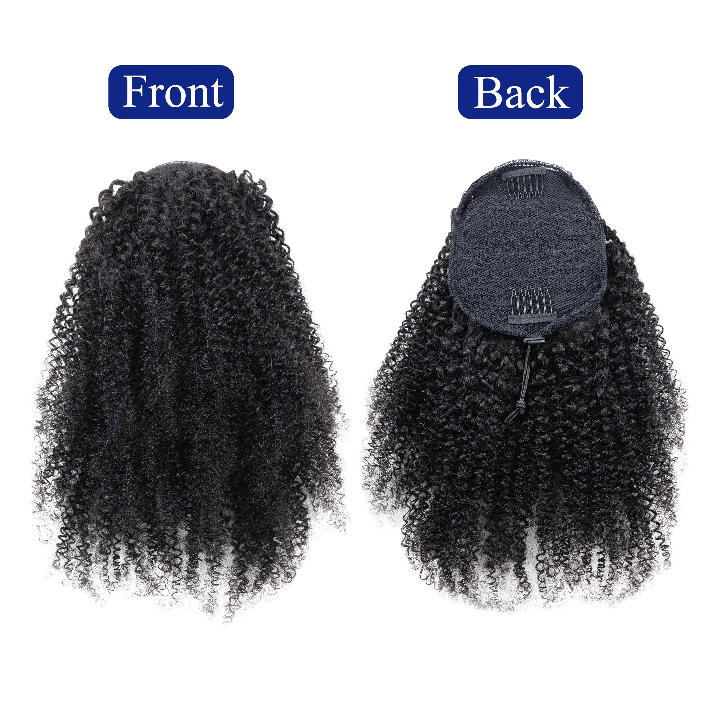 Full Thickness 3C Afro Kinky Curly Raw Hair Weaves One Donor Human Hair Drawstring Ponytail With Easy Combs