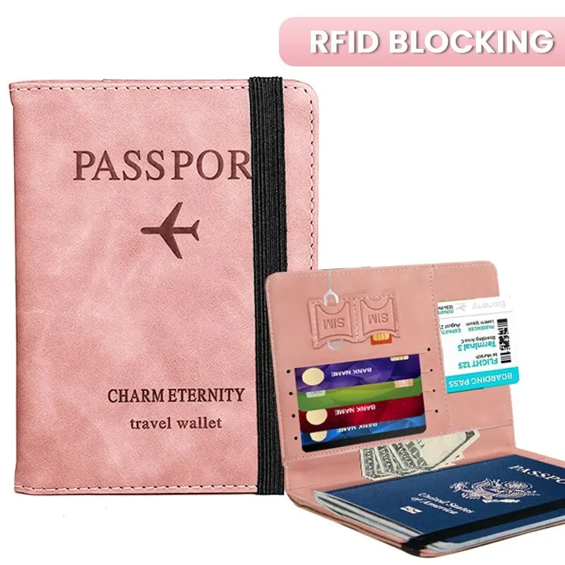 RFID-Blocking Passport Holder Wallet - PU Leather Cover for Men & Women, Card Holder, Travel Essential for Family Vacations