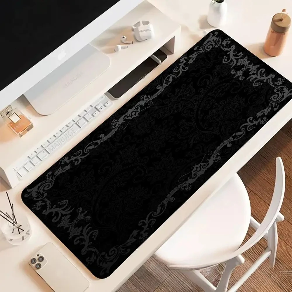 Black Flower Lace Mouse Pad Large Gaming Table Cushion Non-slip Laptop Tablet Mousepad XXL Mat Mini PC Playmat
