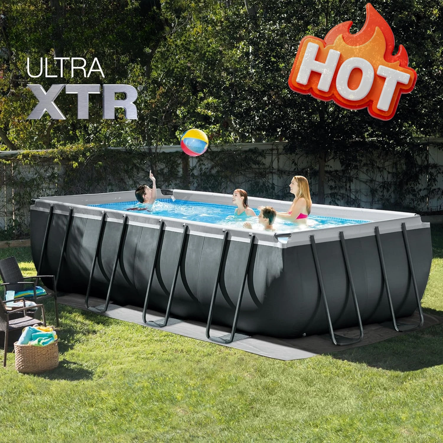 

Ultra XTR 18 ft x 9 ft 52 in Above Ground Pool Set, Rectangular Swimming Pool with Steel Frame, 1500 GPH Sand Filter Pump