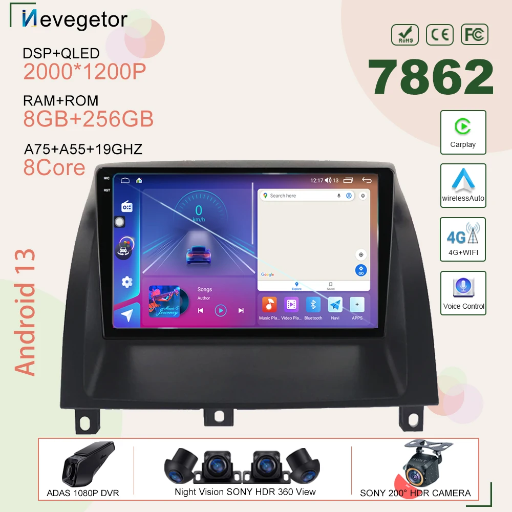 

7862 For ROVER MG3 MG 3 2010 - 2016 Android 13 Multimedia Car Player Auto Radio QLED Screen Carplayer GPS Navigation 2din DVD BT