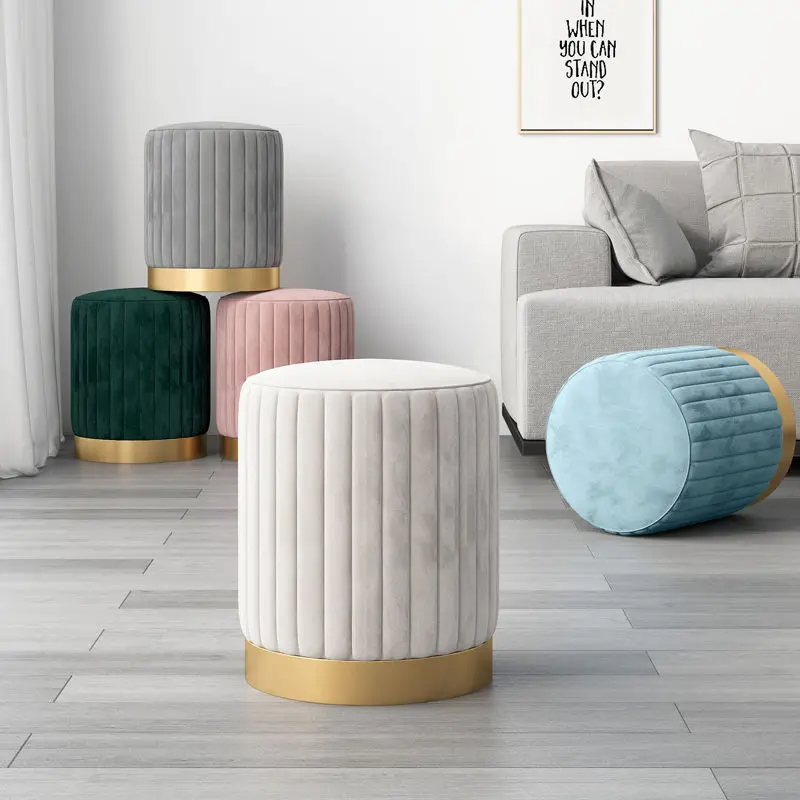 

Nordic Small Round Stool Simple Makeup Stool Bedroom Dressing Stool Living Room Entrance Shoe Changing Stool Ottoman Pouf