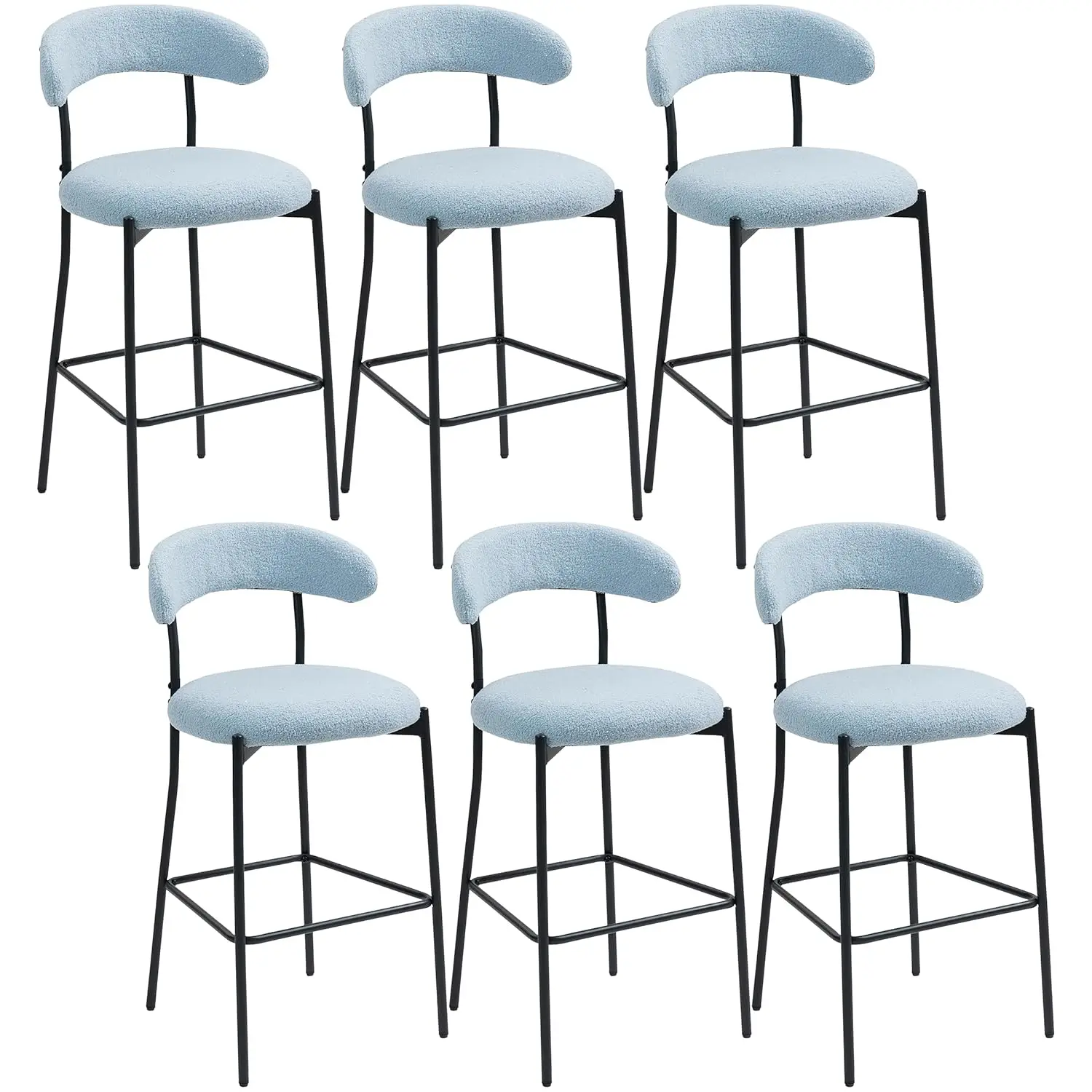 

26'' Upholstered Counter Height Bar Stools Set of 2, Teddy Fabric Bar Chairs with Back Metal Frame and Footrest for, Customized