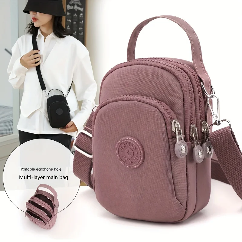 

Minimalist solid color messenger bag, full zipper mobile phone storage bag, women's storage bag