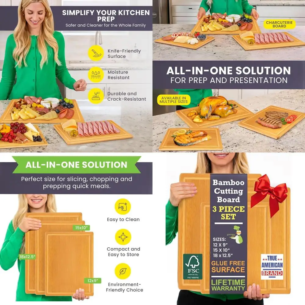 

Extra Large Bamboo Cutting Board Set: Perfect for Chopping, Carving, Slicing, and Serving - A Healthier Choice for Family Meal P